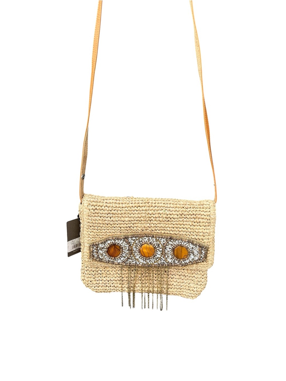 Tommy Bahamas NWT Boho Crossbody Bag Beaded Fringe Straw Raffia - Picture 3 of 7
